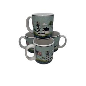 Set of 4 Mugs  "Coastal Breeze"  Warren Kimble By Sakura 1998 Vintage 10oz.